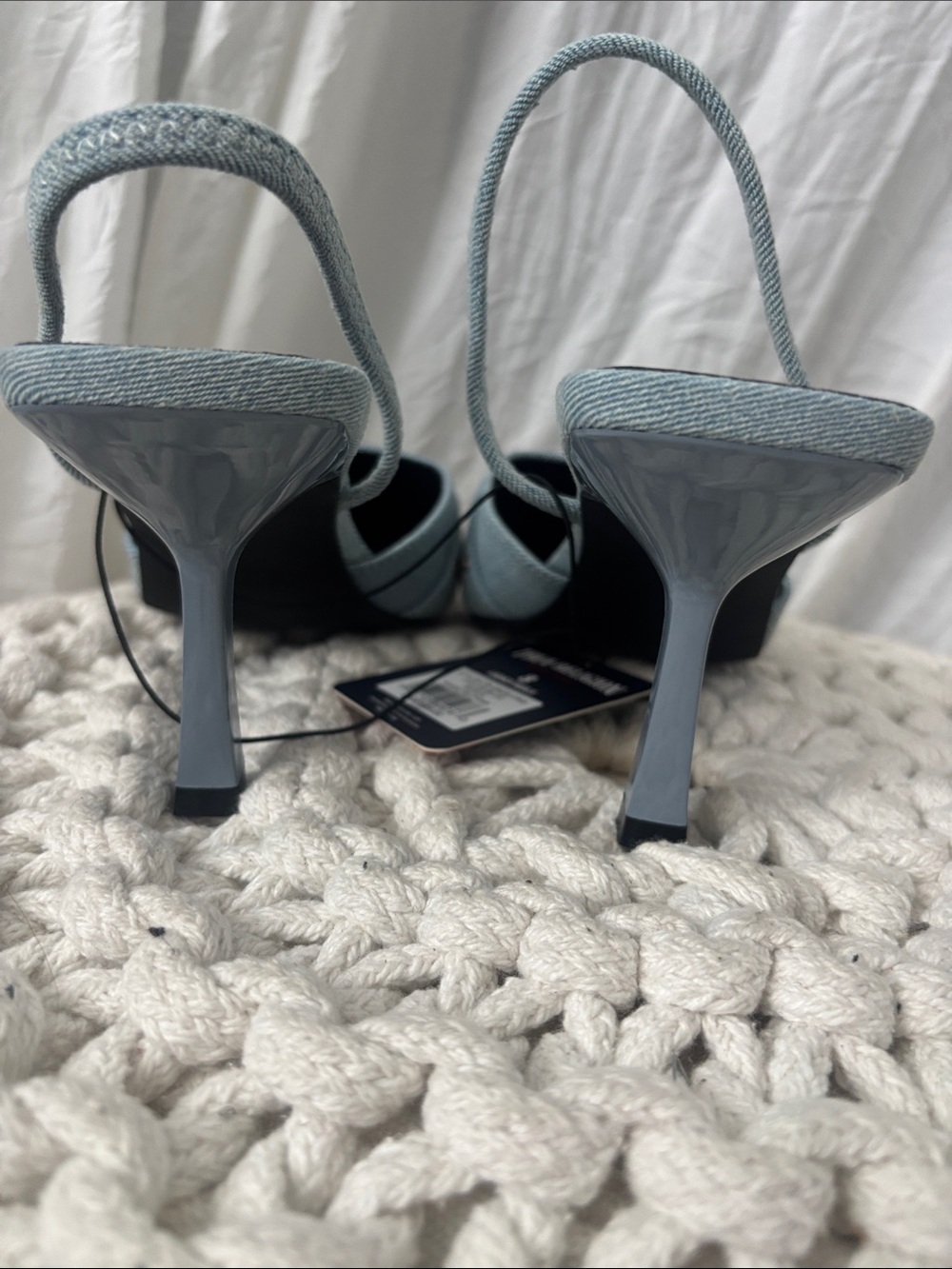 True Religion Light Blue Denim Pointed Slingback Mules with Gold Hardware - Picture 11 of 11